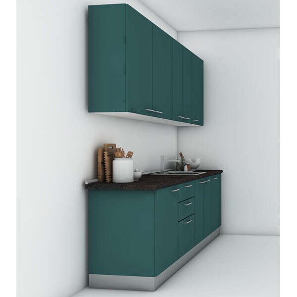 Mobila bucatarie Dora, petrol-blat antracit, 264 x 60 x 241 cm