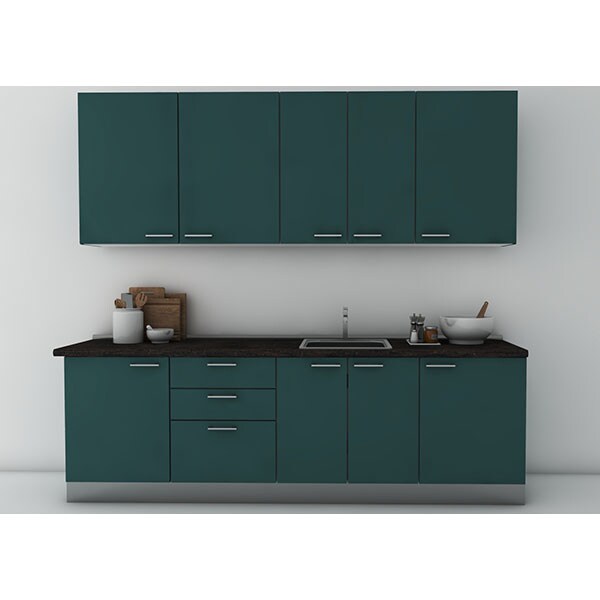 Mobila bucatarie Dora, petrol-blat antracit, 264 x 60 x 241 cm