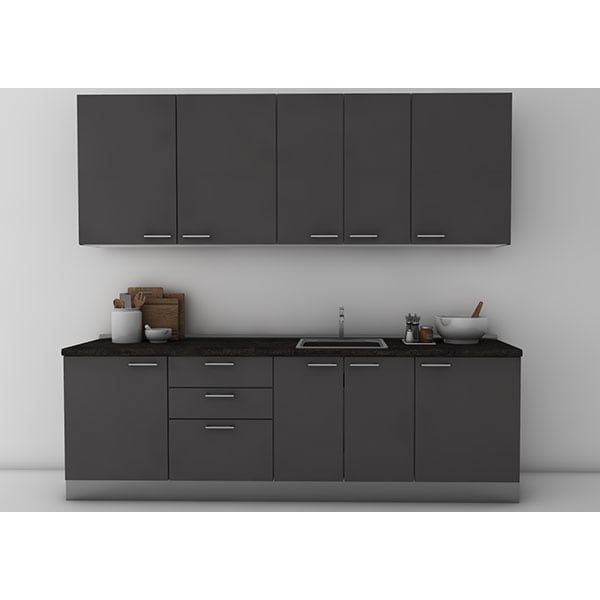 Mobila bucatarie Dora, gri supra mat, 264 x 60 x 241 cm