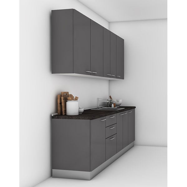 Mobila bucatarie Dora, gri supra mat, 264 x 60 x 241 cm
