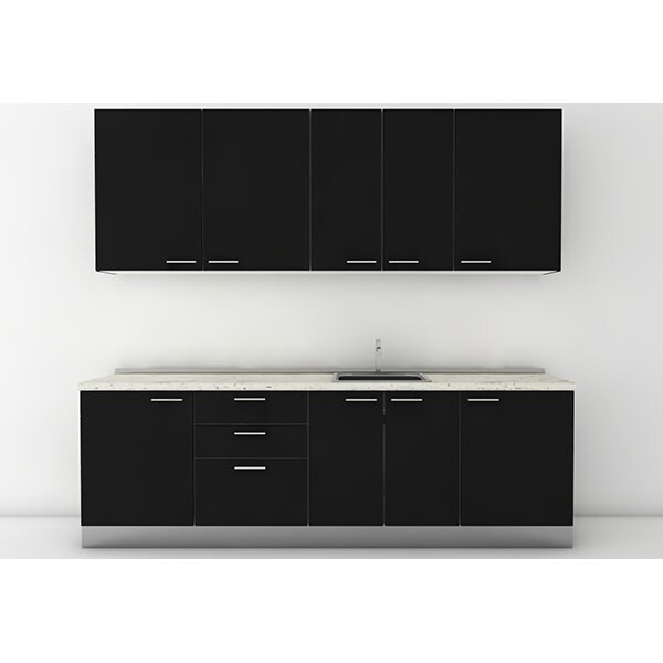 Mobila bucatarie Dora, negru auriu-negru mat, 264 x 60 x 241 cm