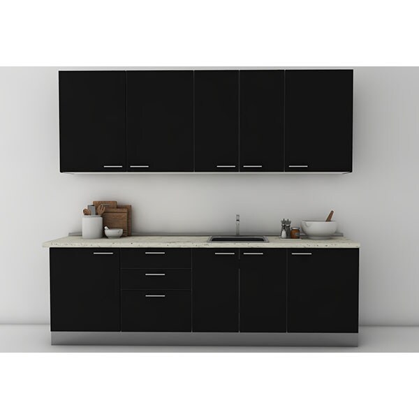 Mobila bucatarie Dora, negru auriu-negru mat, 264 x 60 x 241 cm