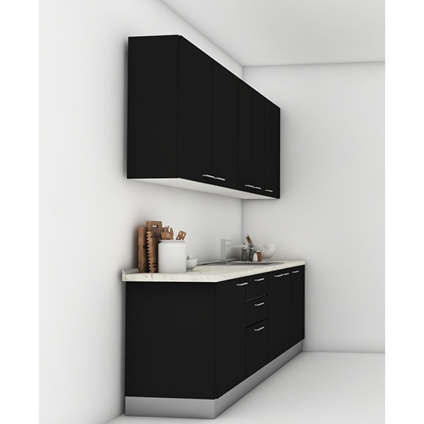 Mobila bucatarie Dora, negru auriu-negru mat, 264 x 60 x 241 cm