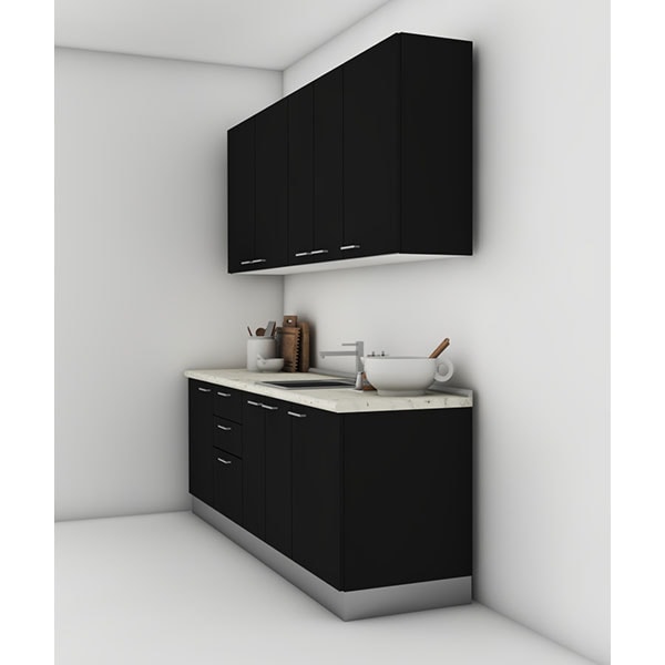 Mobila bucatarie Dora, negru auriu-negru mat, 264 x 60 x 241 cm