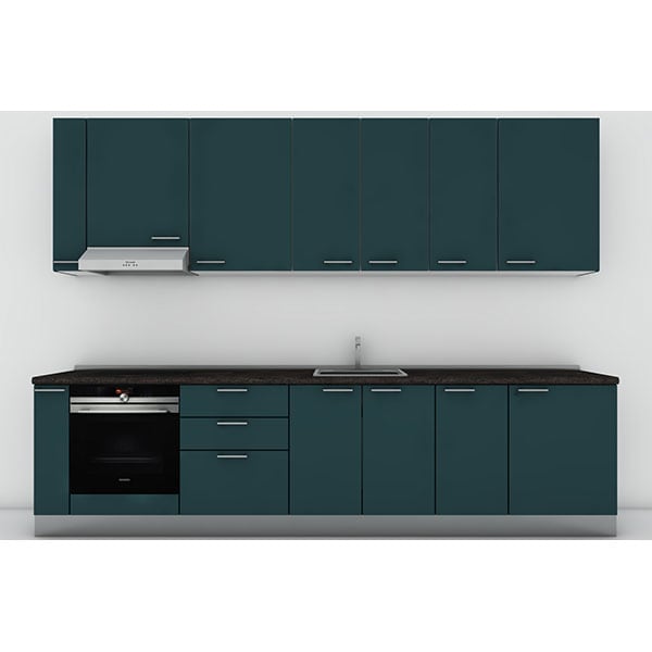 Mobila bucatarie Elyn, petrol-blat antracit, 324 x 60 x 241 cm