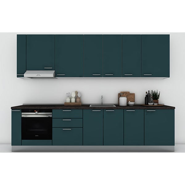 Mobila bucatarie Elyn, petrol-blat antracit, 324 x 60 x 241 cm