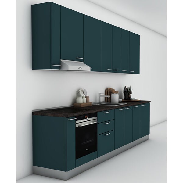 Mobila bucatarie Elyn, petrol-blat antracit, 324 x 60 x 241 cm