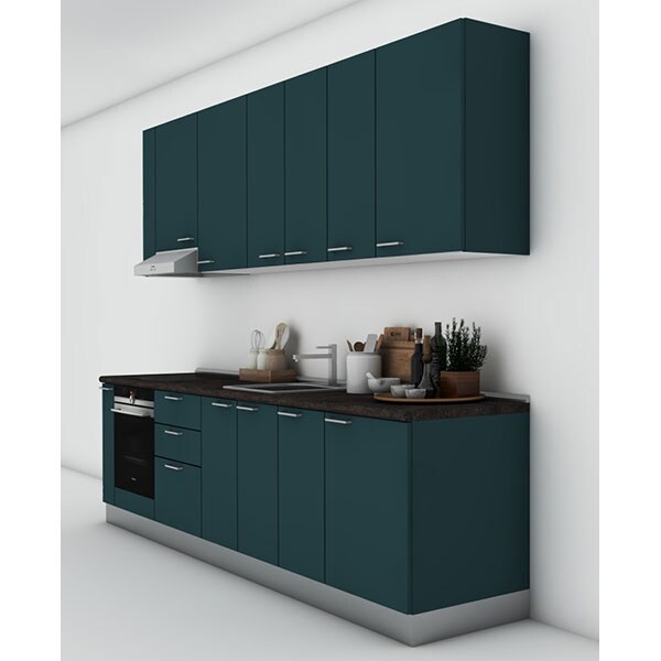 Mobila bucatarie Elyn, petrol-blat antracit, 324 x 60 x 241 cm