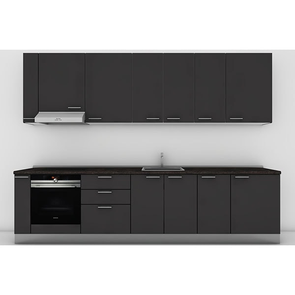 Mobila bucatarie Elyn, gri supra mat, 324 x 60 x 241 cm