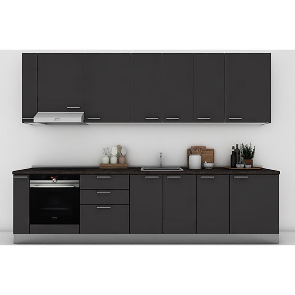 Mobila bucatarie Elyn, gri supra mat, 324 x 60 x 241 cm