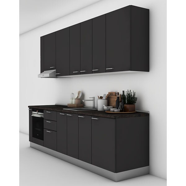 Mobila bucatarie Elyn, gri supra mat, 324 x 60 x 241 cm