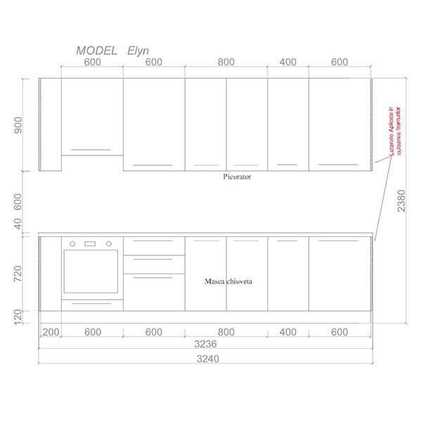 Mobila bucatarie Elyn, bleu-antracit, 324 x 60 x 241 cm