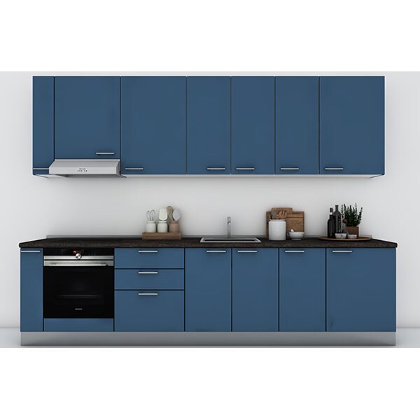 Mobila bucatarie Elyn, albastru auriu-petrol mat, 324 x 60 x 241 cm