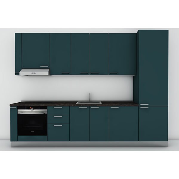 Mobila bucatarie Lia, petrol-blat antracit, 322 x 60 x 241 cm