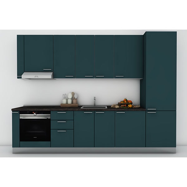 Mobila bucatarie Lia, petrol-blat antracit, 322 x 60 x 241 cm