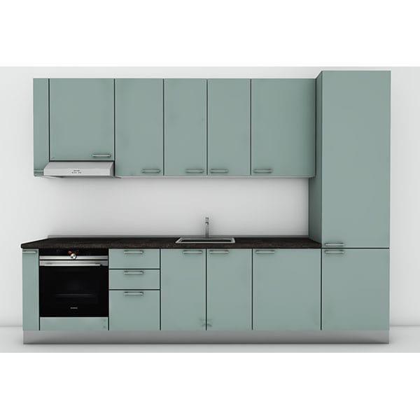 Mobila bucatarie Lia, verde macaron supra mat, 322 x 60 x 241 cm