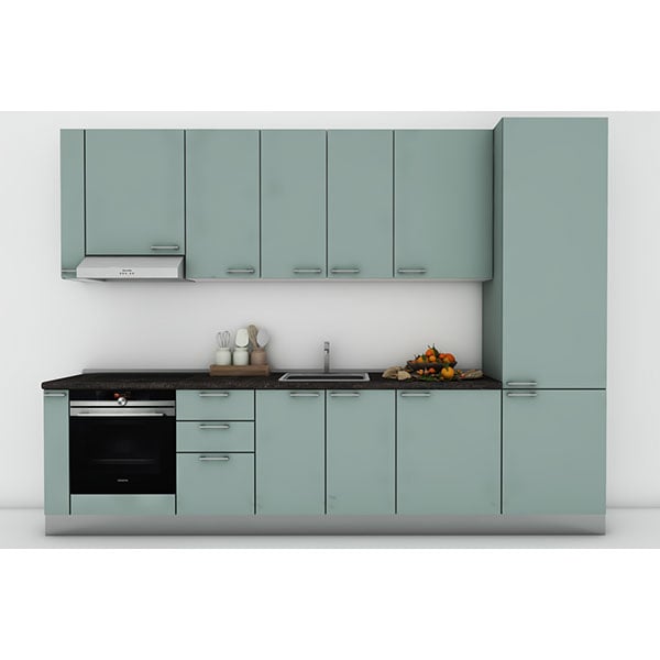 Mobila bucatarie Lia, verde macaron supra mat, 322 x 60 x 241 cm