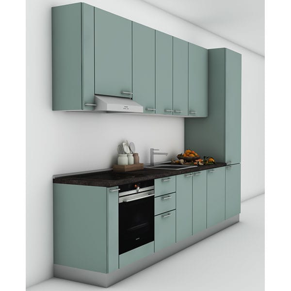 Mobila bucatarie Lia, verde macaron supra mat, 322 x 60 x 241 cm