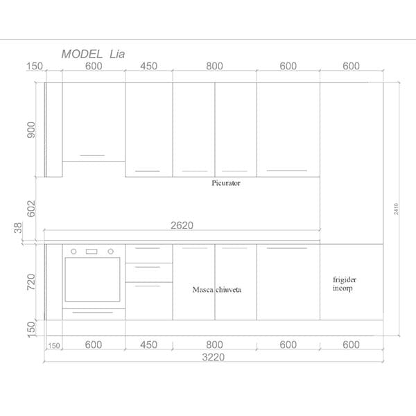 Mobila bucatarie Lia, verde macaron supra mat, 322 x 60 x 241 cm