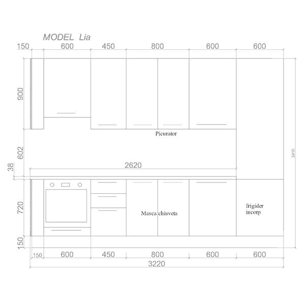 Mobila bucatarie Lia, sahara bej supra mat, 322 x 60 x 241 cm