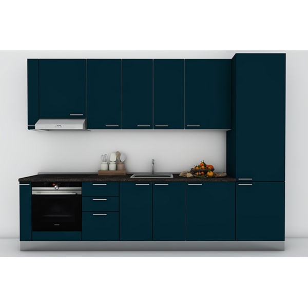 Mobila bucatarie Lia, albastru petrol supra mat, 322 x 60 x 241 cm