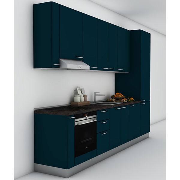 Mobila bucatarie Lia, albastru petrol supra mat, 322 x 60 x 241 cm