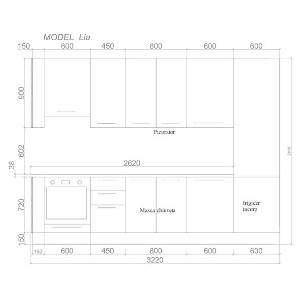 Mobila bucatarie Lia, casmir ultra mat, 322 x 60 x 241 cm