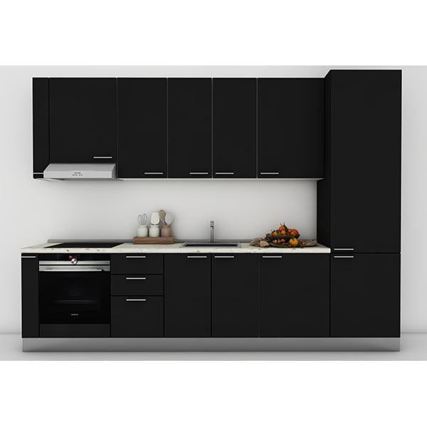 Mobila bucatarie Lia, negru auriu-negru mat, 322 x 60 x 241 cm