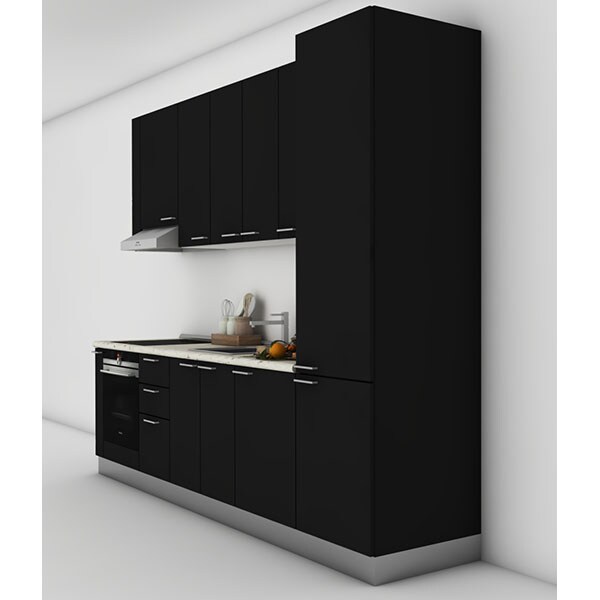 Mobila bucatarie Lia, negru auriu-negru mat, 322 x 60 x 241 cm