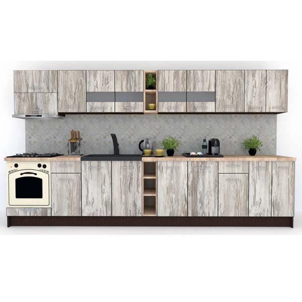 Mobila bucatarie Marina New 380 Wenge-Decor K084, 380 x 60 x 210-230 cm