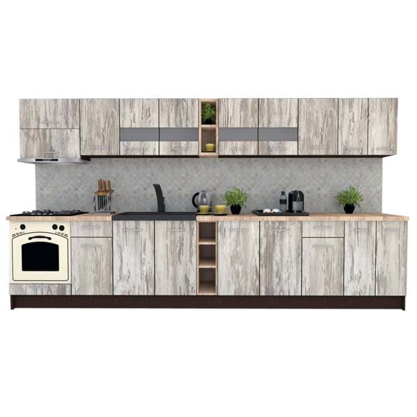 Mobila bucatarie Marina New 380 Wenge-Decor K084, 380 x 60 x 210-230 cm