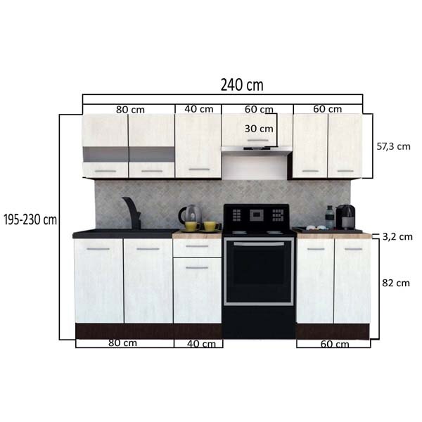 Mobila bucatarie Marina New A 240 Wenge-Decor K365, 240 x 60 x 195-230 cm