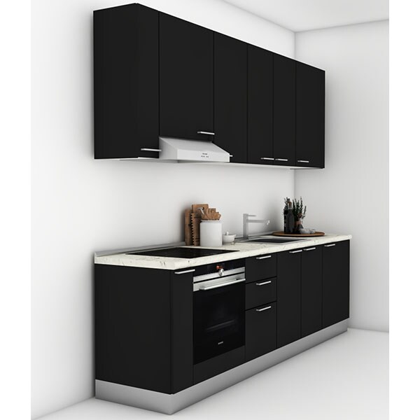 Mobila bucatarie Tonia, negru perlat supra mat, 264 x 60 x 241 cm
