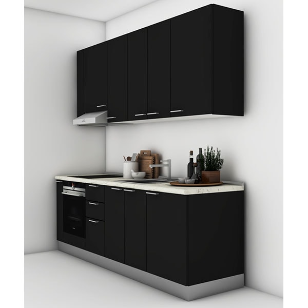 Mobila bucatarie Tonia, negru perlat supra mat, 264 x 60 x 241 cm