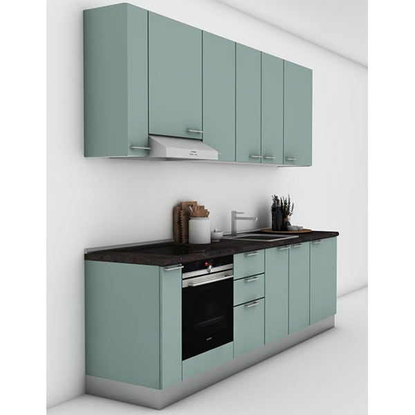 Mobila bucatarie Tonia, verde macaron supra mat, 264 x 60 x 241 cm