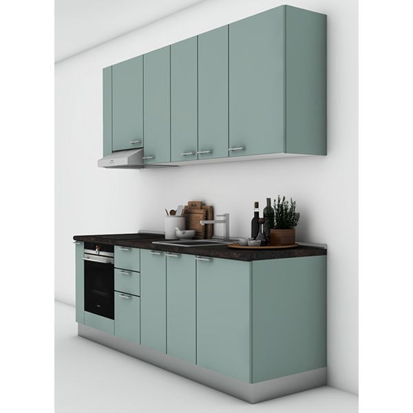 Mobila bucatarie Tonia, verde macaron supra mat, 264 x 60 x 241 cm