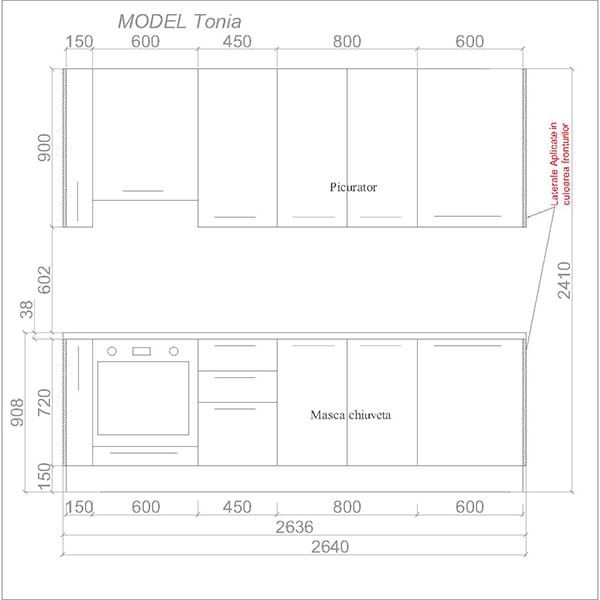 Mobila bucatarie Tonia, sahara bej supra mat, 264 x 60 x 241 cm