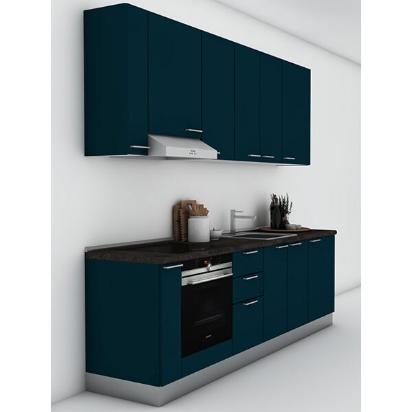 Mobila bucatarie Tonia, albastru petrol supra mat, 264 x 60 x 241 cm
