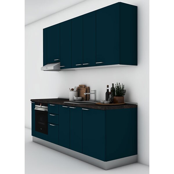 Mobila bucatarie Tonia, albastru petrol supra mat, 264 x 60 x 241 cm
