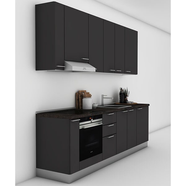 Mobila bucatarie Tonia, gri supra mat, 264 x 60 x 241 cm