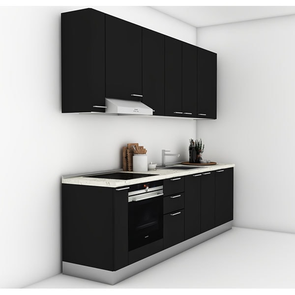 Mobila bucatarie Tonia, negru auriu-negru mat, 264 x 60 x 241 cm