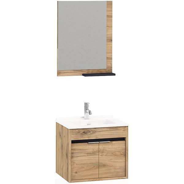 Set mobilier baie cu oglinda Kona, 55 x 45 x 195 cm, maro