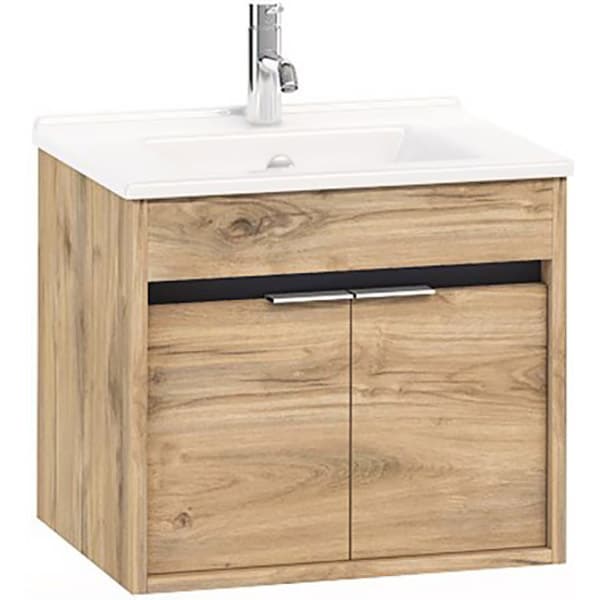 Set mobilier baie cu oglinda Kona, 55 x 45 x 195 cm, maro