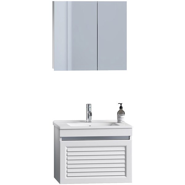 Set mobilier baie cu oglinda Megan, 75 x 43.5 x 195 cm, alb