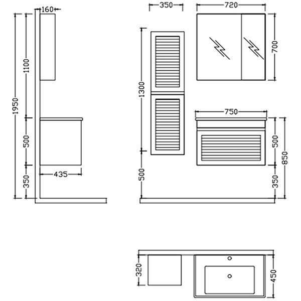 Set mobilier baie cu oglinda Megan, 75 x 43.5 x 195 cm, alb