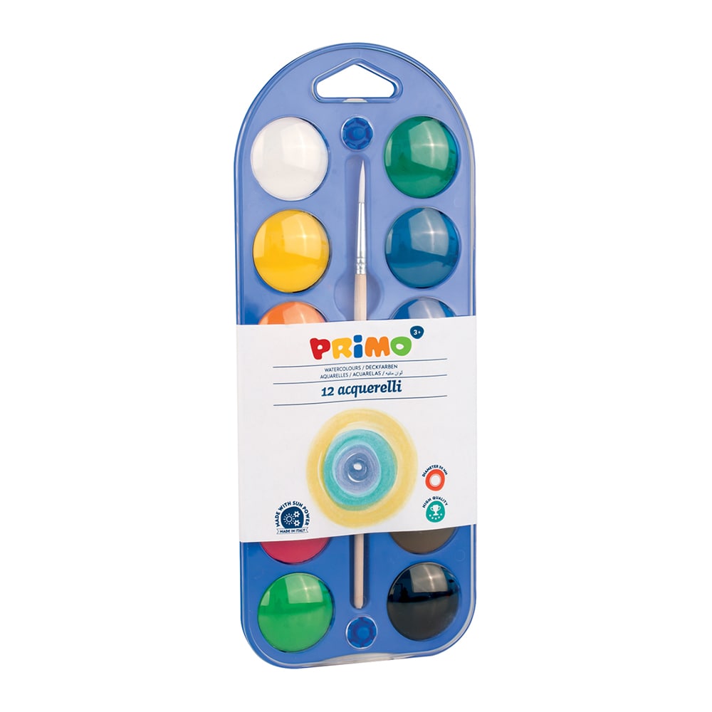 Acuarele cu pensula inclusa MOROCOLOR, Diametru 30 mm, 12 culori