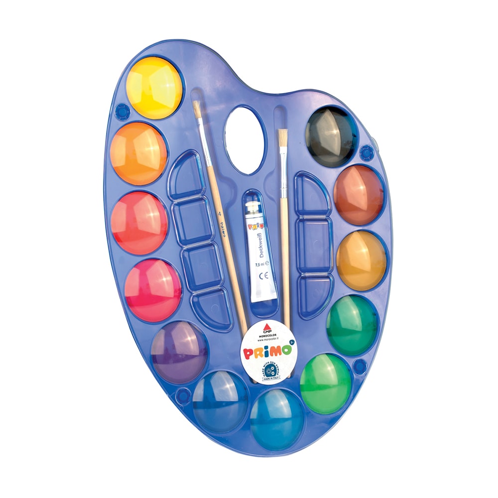 Acuarele cu 2 pensule si tub PRIMO MC15526, Diametru 44 mm, 12 culori