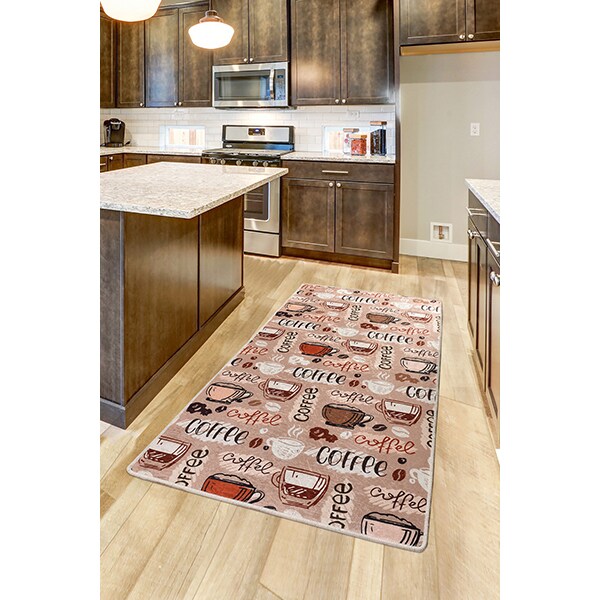 Covor bucatarie Cup of Coffee DJT, 120 x 180 cm, bej-maro