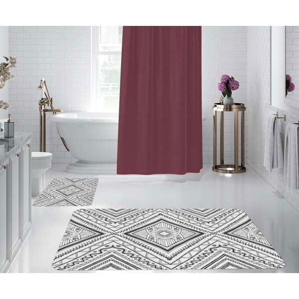 Set 2 covorase baie Geometric, 70 x 100 cm, 50 x 70 cm, negru-gri-alb