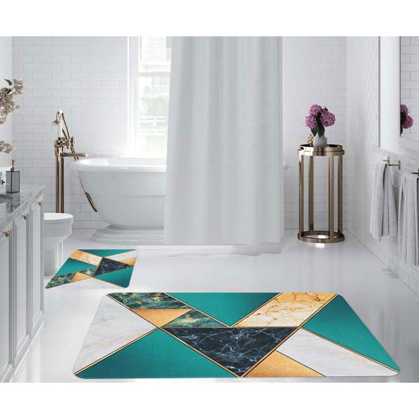 Set 2 covorase baie Geometric, 60 x 90 cm, 40 x 60 cm, verde